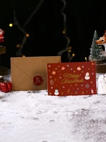 1pc New Exquisite Christmas/Thanksgiving Gift Card, Christmas Card With Blessings & Message, 6 Color Options, Kraft Paper Envelope Included, Double-Sided Printing, Smooth Writing, Suitable For Christmas & Thanksgiving Greetings