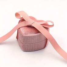1 pieza Caja de regalo para almacenamiento de anillos de joyería, estuche soporte para exhibición de anillos para ceremonia de boda, propuesta, compromiso (con cinta) - Rosa - Ver 7