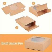 6pcs Elegant Foldable Kraft Paper Gift Boxes With Clear Round Window - Perfect For Wedding, Birthday And Anniversary - Multicolor - View 5