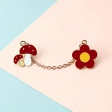 新款吊饰红色花朵蘑菇长链胸针女士男士牛仔裤外套翻领别针徽章珠宝友谊卡通珐琅别针礼物 - 彩色 - 查看 8