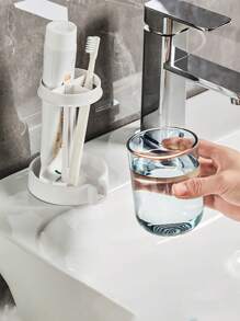 1PC Travelware Toothbrush Cup Holder With Drainage And Storage, Hot Water, Toothpaste, Electric Toothbrush And Mouthwash Cup Holder, Mouthwash Cup Set Multi-Functional Dustproof, Bathroom Countertop Mouthwash Cup Organizer, Bathroom Supplies, Travel Accessories, Household Supplies, Wash Cups Back To School