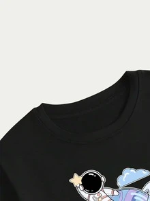 Funny Day Astronaut Print T-Shirt Men's Premium Cotton Casual Short Sleeve Comfort Shirt - màu đen - Xem 4