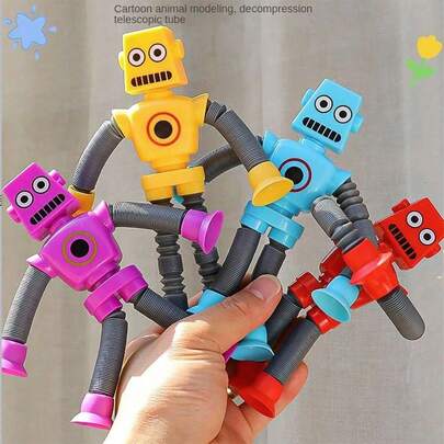 Creative Decompression Toy Stretch Tube Robot Puzzle Cartoon Suction Cup Telescopic Tube (Some Colors And Patterns Are Random), Suitable For Children Boys And Girls 3+, Birthday Gifts Christmas Gifts