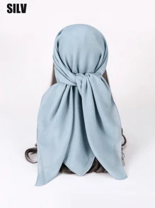 1pc Women Solid Linen-Like/Pearl Chiffon Square Scarf 35"X35", Large Shawl Wrap Bandana Beach Towel For Daily Wear, Holiday, Headwrap, Decorate