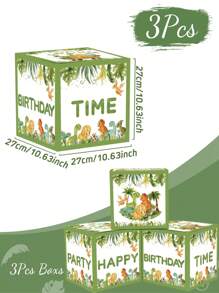 3个27厘米丛林动物恐龙风格生日派对背景装饰盒，丛林主题生日快乐派对房间墙面背景装饰，恐龙洗礼生日气球填充盒 - 恐龍 - 查看 4