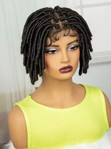 Tóc giả tết cho phụ nữ Tóc giả tết hộp ren toàn bộ Tóc giả Bob Loc ngắn Tóc giả tết ren tổng hợp phía trước với tóc trẻ em Tóc giả Faux Locs thủ công - màu đen - Xem 5