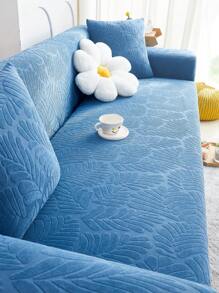 1 件树叶印花弹力全沙发套，弹力提花全沙发套，保护沙发免受猫抓伤，适合 1/2/3/4 座，包括 1 个枕套 - 藍色 - 查看 4