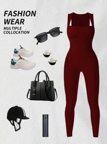 Yefecy 女士瑜伽罗纹连体背心连体衣无袖运动连体裤塑身衣