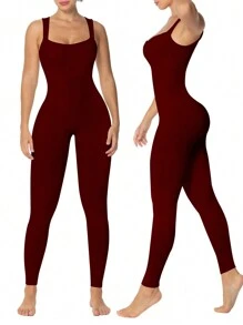 Yefecy 女士瑜伽罗纹连体背心连体衣无袖运动连体裤塑身衣