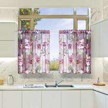 3 chiếc rèm cửa nhà bếp in hoa hồng tím phong cách nông thôn thanh lịch - Trang trí nhà cửa, dễ lắp đặt - Màu tím - Xem 3