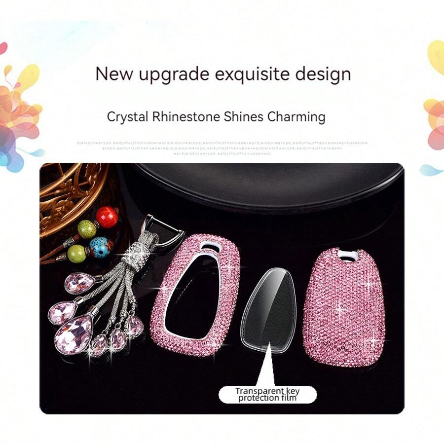 Fashion Luxury Sparkling Rhinestone Key Fob Cover With Keychain Lanyard