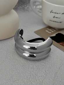 1 件金属不对称双层发带，女士弹性发饰，马尾辫发夹 - 銀色 - 查看 9