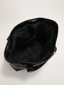 Túi Tote Dung Tích Lớn, Túi Đeo Vai Thêu Gingham, Thích Hợp Cho Du Lịch, Du Lịch, Lưu Trữ, Hoạt Động Ngoài Trời - màu đen - Xem 7