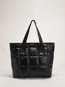 Túi Tote Dung Tích Lớn, Túi Đeo Vai Thêu Gingham, Thích Hợp Cho Du Lịch, Du Lịch, Lưu Trữ, Hoạt Động Ngoài Trời - màu đen - Xem 5