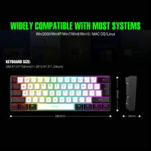 61-Key Wired Membrane Gaming Keyboard With RGB Backlight, Suitable For PC/Gamers, Typists, Travelers And Business Users, Compact And Portable - G61-WB - 查看 7