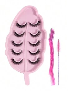 MAGEFY 5pairs/Set 3D Faux Mink Hair Fluffy False Eyelashes With Leaf-Shaped Tray+Double Ended Eyebrow Grooming Tool+Eyebrow Brush,Natural Looking, 3D Natural Spiky Manga Lashes Fluffy Wispy Soft Lashes Fake Eyelashes False Eyelashes Strip,Natural Soft Eyelash Criss Cross Wispy Fluffy Lashes,Naturally Slender, Curled And Enlarged Eyes,For Women To Use Travel, Party For Parties Travel School Daily Work Etc - 交叉款 - 查看 3