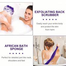 1 件非洲沐浴海绵非洲网长网沐浴海绵去角质淋浴身体磨砂膏背部磨砂膏适合日常使用家居浴室装饰秋季装饰返校 - 彩色 - 查看 9
