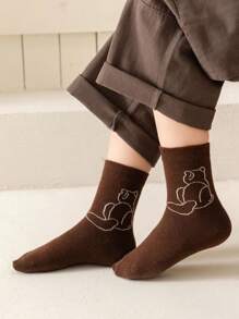 5 Pairs Kids Solid Color Soft Comfortable Crew Socks With Cute Animal Graphic - Multicolor - View 5