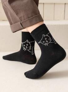 5 Pairs Kids Solid Color Soft Comfortable Crew Socks With Cute Animal Graphic - Multicolor - View 2