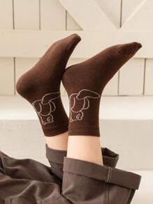 5 Pairs Kids Solid Color Soft Comfortable Crew Socks With Cute Animal Graphic - Multicolor - View 6