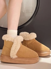 Women's Thick Sole Thermal Lined Casual Slip-On Shoes, Fashionable Korean Style Slippers, Warm For Autumn/Winter,Fur Boots,Snow Boots - Yellow - View 4