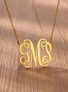 Collar personalizado con letra personalizada, collar con colgante de fuente floral personalizado para hombres y mujeres, collar con placa de nombre único, tipo gargantilla, adecuado como regalo de Navidad y Acción de Gracias para ella y él - Dorado - Ver 3