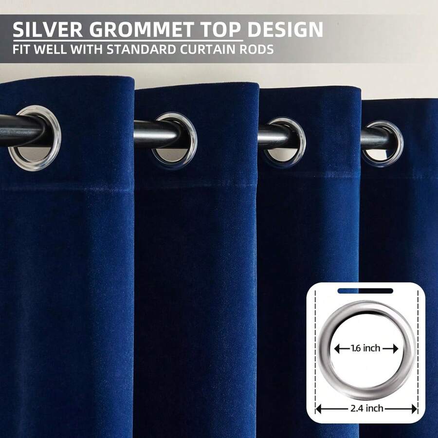 1 件纯色天鹅绒隔热窗帘，适用于客厅、餐厅、卧室隔断窗帘、办公室家居装饰 - 寶藍色 - 查看 1