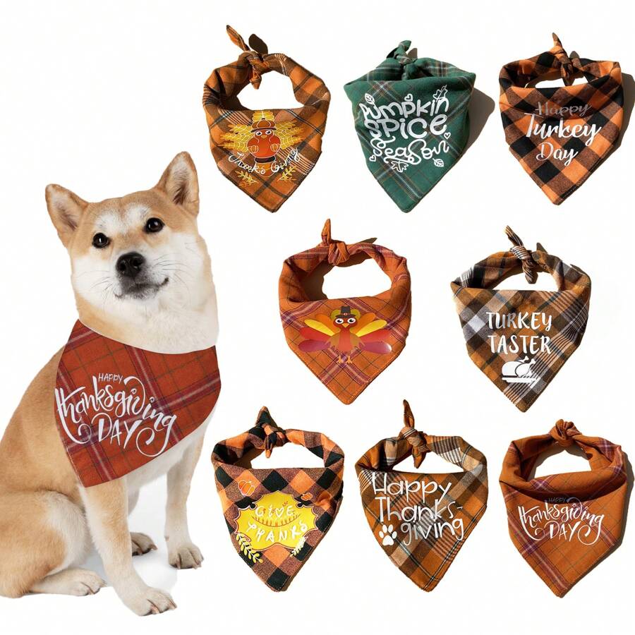 Thanksgiving Day Pet Plaid Bandana - Yellow - View 1