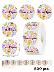500pcs/Roll Colorful Smiling Face Thank You Stickers, Waterproof PVC Self-Adhesive Seal Labels Suitable For Small Business Packaging, Party Favors Back To School - Multicolor - View 2