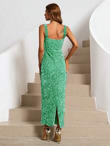 Missord Sequin Square Neck Sleeveless Dress, Suitable For Christmas, New Year, Valentine's Day - Green - View 6