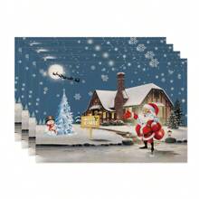 1 cái/4 cái/6 cái Miếng lót đĩa vải lanh Giáng sinh, Người tuyết, Cây thông Noel, Bông tuyết, Ông già Noel, Hoa văn tuần lộc, Miếng lót đĩa bền cho gia đình, nhà hàng và phòng ăn, Đồ trang trí nhà Giáng sinh - Nhiều màu - Xem 19