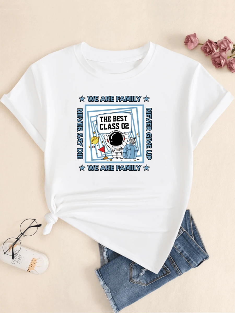 We Are Family T-Shirt Astronaut Print Women's Blouse Casual Short T-Shirt Premium Comfort - trắng - Xem 1