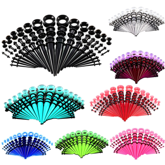 SWANJO 50pcs Acrylic Transparent Purple Ear Taper Ear Gauges Stretching Kits 14g-00g