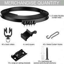 5M Bendable Flexible Curtain Track Rod Rail Ceiling Window Caravan Straight Bay BLACK - Black - View 6