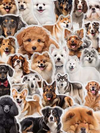 50pcs Assorted Puppy Print Stickers, Cute Dog Stickers For Notebook, Laptop, Skateboard, Guitar, Home Decor, DIY,Stickers,Dog Stickers,Dogs
