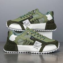 男士网眼撞色运动鞋透气跑步运动鞋防滑休闲户外旅游百搭休闲鞋 - 綠色 - 查看 1