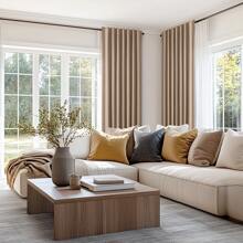 Topfinel 4 Panels Curtains Cream OliveGreen Natural Linen Curtains Winter 100% Blackout Thermal Sound Insulated , Ring Clips Back Tab Track System  Hook Belt For Living Room Bedroom Office New Year Home Decor - 棕色 - 查看 9