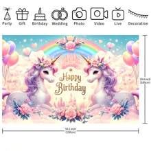 1PC 可爱独角兽花朵生日主题派对装饰背景 210*150/150*100/100*75CM 粉色花朵独角兽气球天空彩虹城堡背景布 适用于生日派对及一般庆典场地装饰背景布 影楼拍照装饰背景布 房间花园多用途主题派对背景装饰用品 - 彩色 - 查看 12