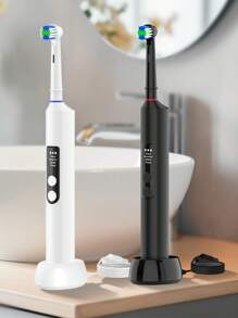 Smart Wireless Charging Electric Toothbrush, 4 Cleaning Modes USB Rechargeable Electric Powered Toothbrushes With 2-Min Timer, LED Indicator, Travel Case & 2 Brush Heads, Compatible With OralB Electric Toothbrush Heads - Multicolor - View 2