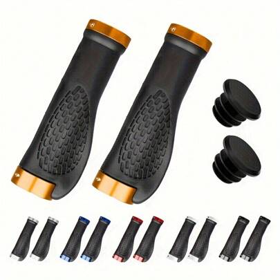 1 对符合人体工程学的防滑防震自行车车把手柄 - 适合山地车和公路车，5 种颜色可选，铝合金锁环