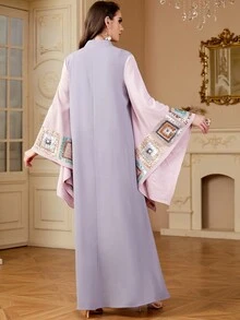 Solessence Abaya Siskakia pour femme avec sequins, bande en dentelle, diamants, col montant évasé, manches évasées, élégant et modeste, manches longues, ample, kaftan marocain saoudien - Prune - Voir 6