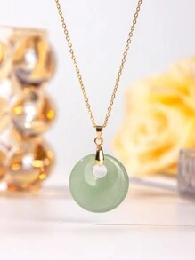 1pc Natural Crystal Doughnut Shape Charm Fashion Cute Pendant Amulet Lucky Coin Pendant Necklace, Holiday Party To Send Friends And Family Jewelry Gift Choice