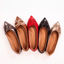 Women's Pointed Toe Black Flats Comfortable Casual Elegant Top - 黑色 - 查看 5