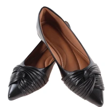 Women's Pointed Toe Black Flats Comfortable Casual Elegant Top - 黑色 - 查看 3