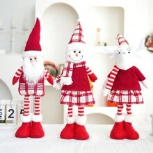 1/3 件圣诞装饰红色网格布艺装饰伸缩圣诞老人雪人和麋鹿布艺装饰节日装饰房间装饰家居装饰完美礼物派对礼物 - 彩色 - 查看 6