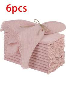 2/6/12/300pcs Simple Fresh Fringed Cloth Napkins, Soft & Absorbent, Suitable For Party, Wedding, Restaurant, Dining Table Decor