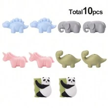 6/10 件 3D 动物硅胶珠套装 - 多色、卡通风格焦点珠，适用于 DIY 珠宝、钥匙扣、项链、吊坠、串珠笔和手链 - 包括大熊猫、独角兽、大象、恐龙等 - 3D卡通動物矽膠珠子 - 查看 11