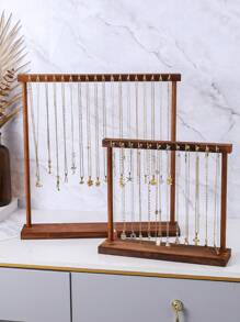 1pc Iron Simulated Walnut Jewelry Display Stand With Hook, Fashion High-End Necklace Display Rack, Jewelry Shop Accessories Display Stand, Home Necklace Storage