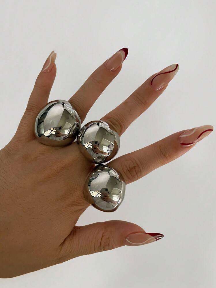 1pc Stainless Steel Exaggerated Big Arc Ring For Women, High-Quality Minimalist Design, Suitable For Gifts And Everyday Wear - Ring - View 6