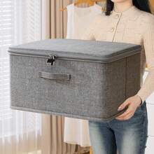 1 pieza de caja de almacenamiento de tela suave con cubierta catiónica de gran capacidad para guardar edredones, ropa fuera de temporada, ropa de cama, etc. Apta para el dormitorio, organizador, almacenamiento en el hogar, camiseta blanca para mujer, pantalones negros para mujer, ropa de invierno para señoras, vestido.